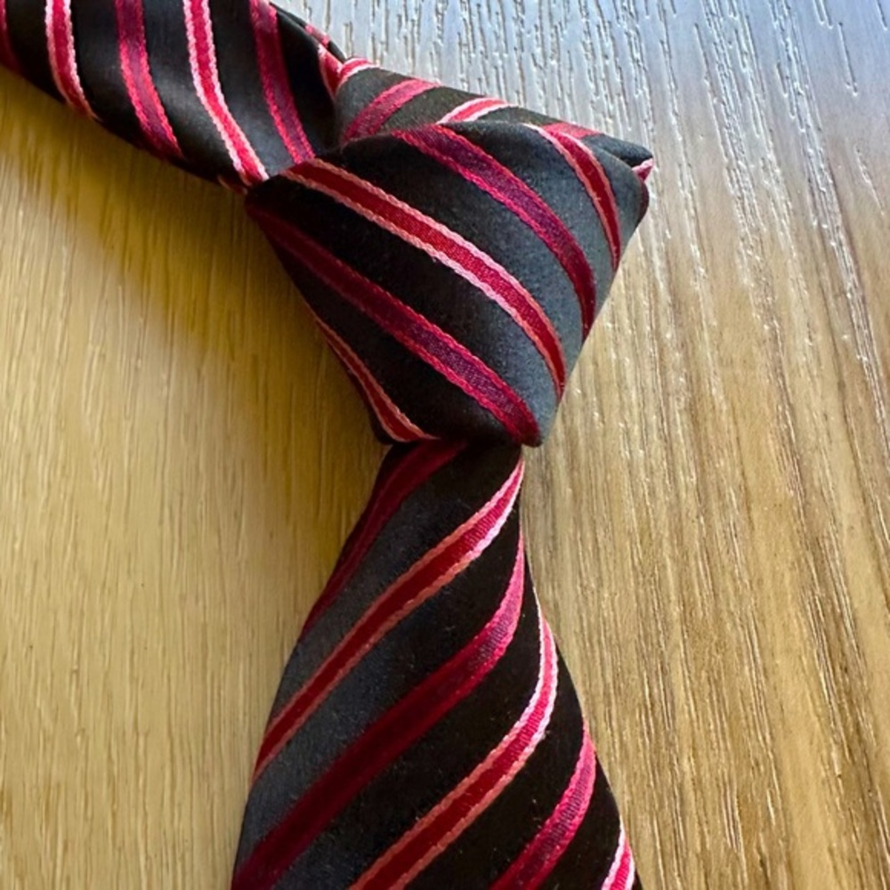 FERRARI Red Pink Black Striped Silk Tie